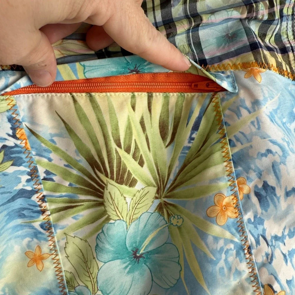 Robert Graham Swim Trunks 38 Patchwork Hawaiian Floral Plaid Surf‎ Beach Shorts